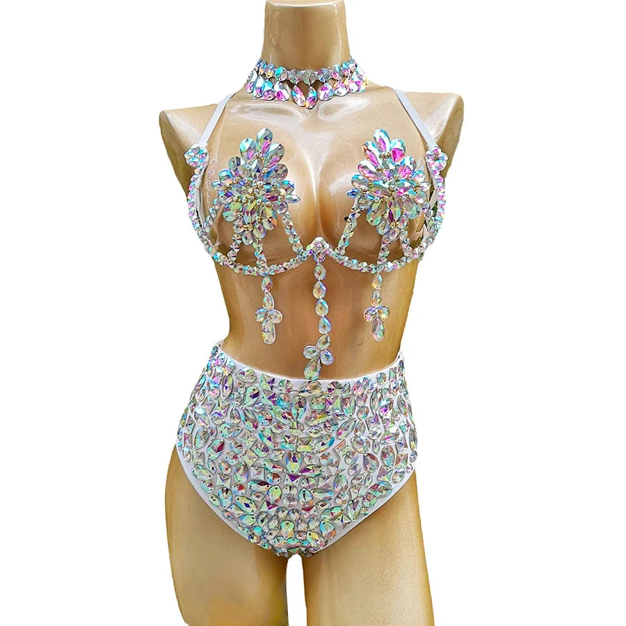 Belly Dancing Wire Bra Top High Waist Pants Samba Carnival Costume Set Hot Girl Nightclub Stage Dancer Wear festival outfit