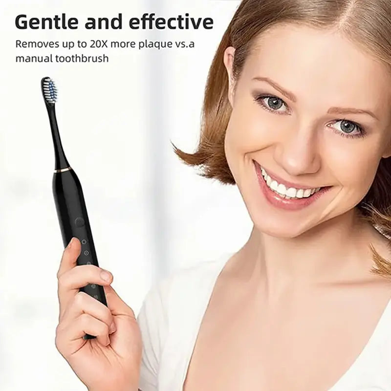 Black Series Ultra Whitening Toothbrush-4 Brush Head and USB Rechargeable Ultrasonic Toothbrush