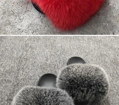 Natural fox fur slippers, fashionable outdoor multi-color animal hair slippers, women's gifts, soft EVA sole slippers,on trend