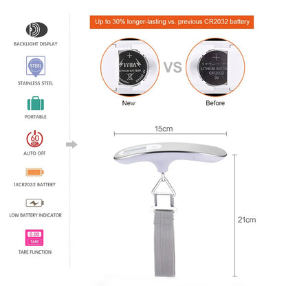 110Lb/50Kg Portable Digital Luggage Weight Scale LCD Display Pocket Electronic Suitcase Travel Scale Balance Baggage Weight Tool
