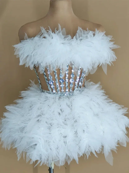 Sparkly Rhinestones Sequins Tube Tutu Mesh Dresses for Women Sexy Birthday Party Prom Evening Dress Photo Shoot Wear