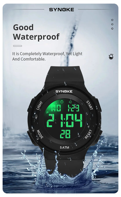 SYNOKE Student Electronic Watch Unisex Sport Watch Multifunction Military Sports Waterproof Luminous LED Digital Men Big Dial