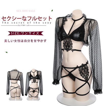 SENMHS Sexy Lingerie Black Bra Underwear Set Women Mesh Through Cover-up Nightclub Bar Pole Dance Suit Gogo Dancer Outfit
