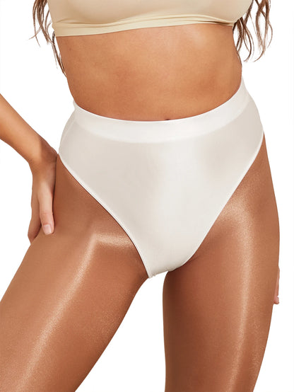 WOMEN sexy gloss briefs Bikinis tight High waisted fork elasticity Hip lifting swimming trunks Oily smooth MEN underwear