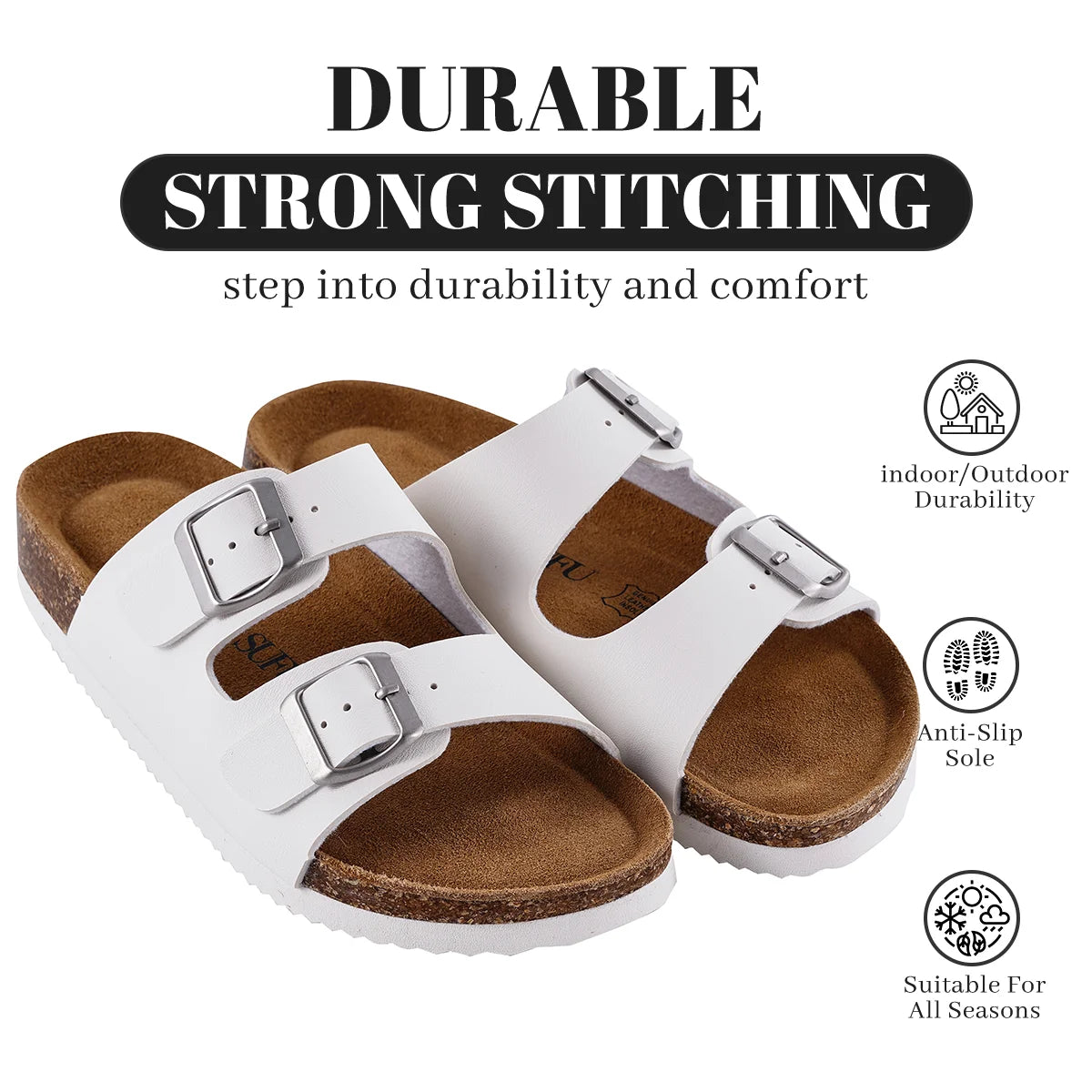 SUFU New Summer Women's Slippers Fashion Birkenstocks Women Cork Slipper Casual Beach Double Buckle Non-slip Slides