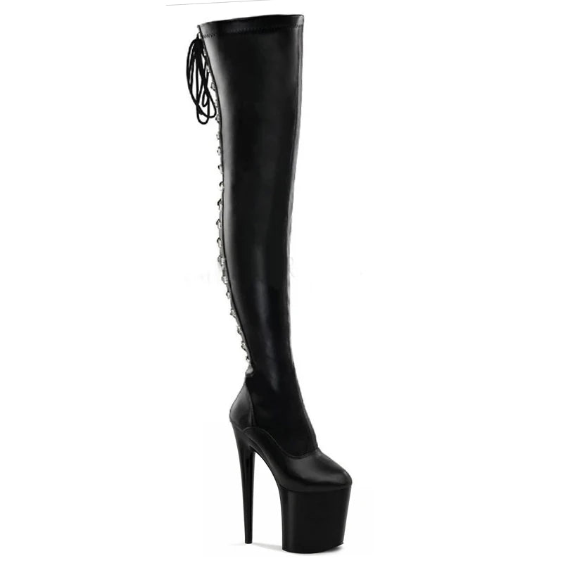 Sexy Over The Knee Boots Fetish Shoes 20cm Lace Up Platfor Patent Leather Stripper Heels Pole Dance 8inch Exotic Dancer New