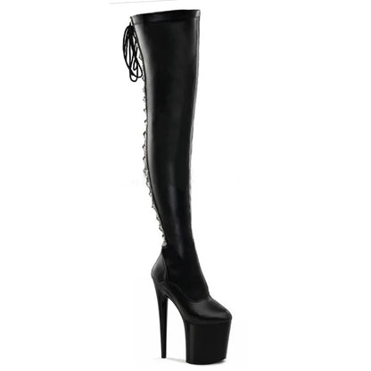 Sexy Over The Knee Boots Fetish Shoes 20cm Lace Up Platfor Patent Leather Stripper Heels Pole Dance 8inch Exotic Dancer New