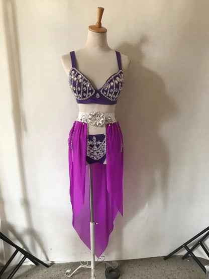New Sexy Handmade DIY Sewing Top + Shorts + Gauze Skirt 3piece Set Nightclub DJ Singer Stage Costumes Women Summer Clothing
