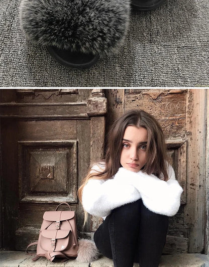 Natural fox fur slippers, fashionable outdoor multi-color animal hair slippers, women's gifts, soft EVA sole slippers,on trend
