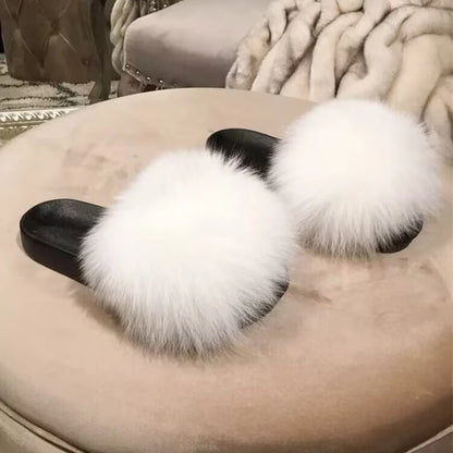 Natural fox fur slippers, fashionable outdoor multi-color animal hair slippers, women's gifts, soft EVA sole slippers,on trend