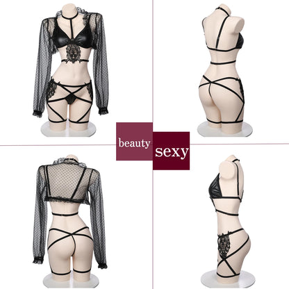 SENMHS Sexy Lingerie Black Bra Underwear Set Women Mesh Through Cover-up Nightclub Bar Pole Dance Suit Gogo Dancer Outfit