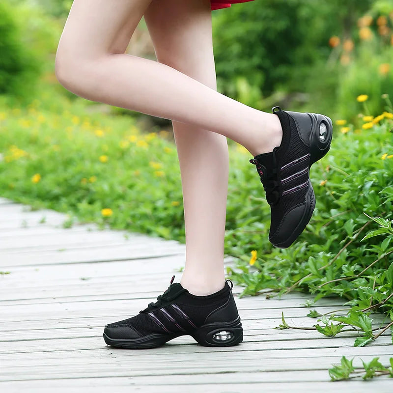Breathable Women's Jazz Shoes Lace-up Modern Dance Shoes Lady Comfortable Air Cushion Platform Sneakers for Dancing Walking