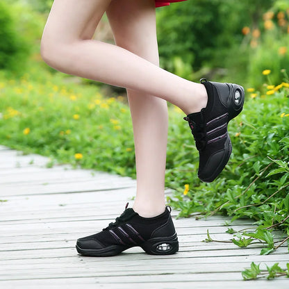Breathable Women's Jazz Shoes Lace-up Modern Dance Shoes Lady Comfortable Air Cushion Platform Sneakers for Dancing Walking