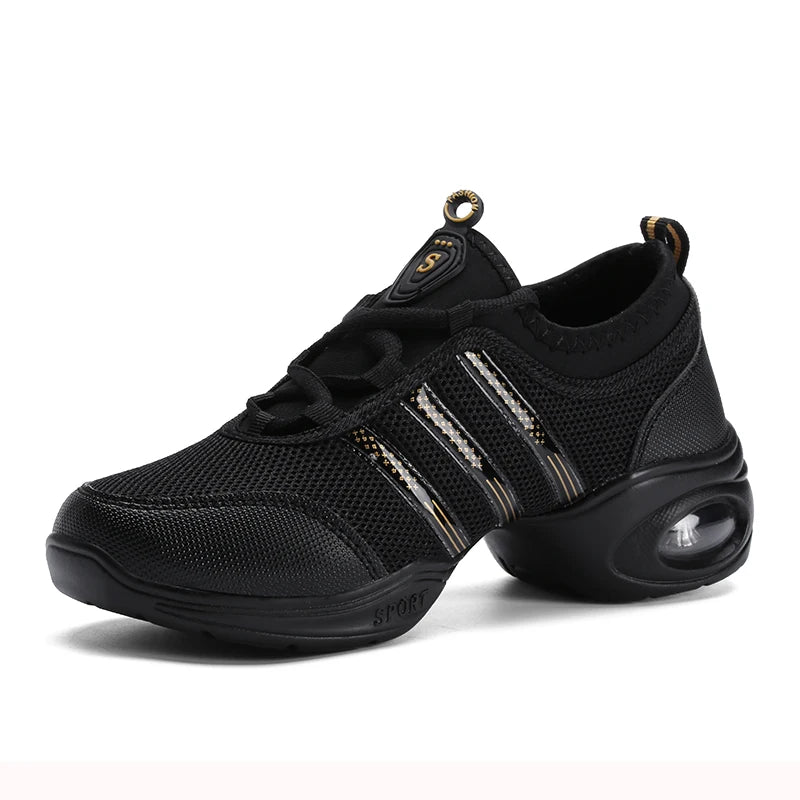 Breathable Women's Jazz Shoes Lace-up Modern Dance Shoes Lady Comfortable Air Cushion Platform Sneakers for Dancing Walking