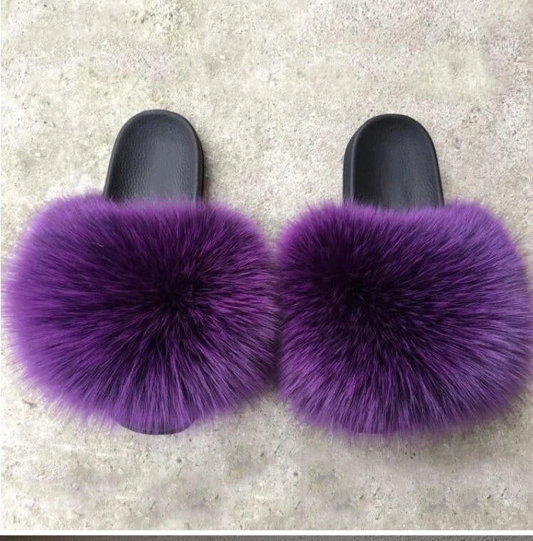 Natural fox fur slippers, fashionable outdoor multi-color animal hair slippers, women's gifts, soft EVA sole slippers,on trend