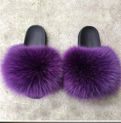 Natural fox fur slippers, fashionable outdoor multi-color animal hair slippers, women's gifts, soft EVA sole slippers,on trend