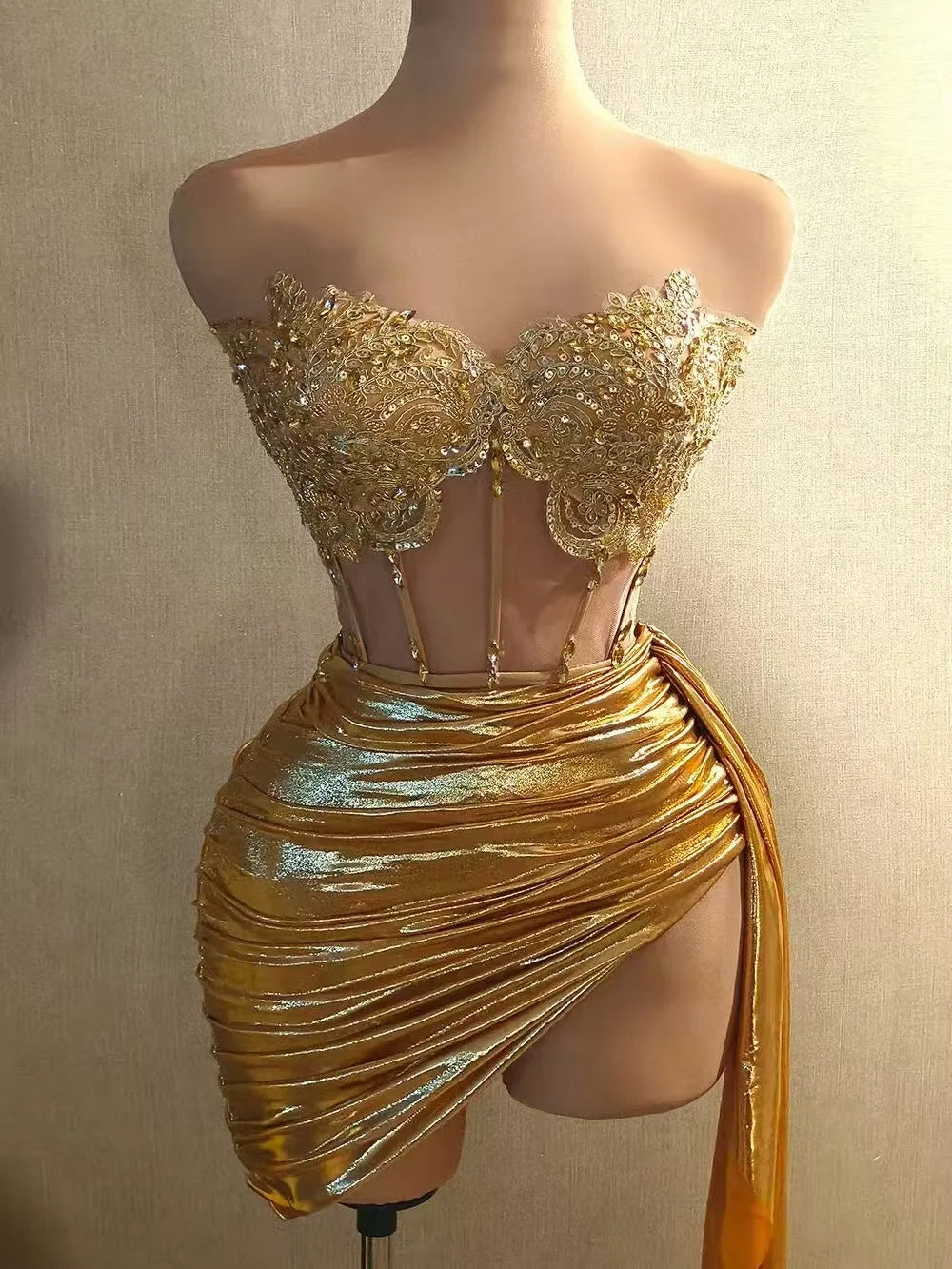 Women Crystals Stunning Stage Wear Dancer Singer Las Vegas Showgirl Drag Queen Outfit Night Clubbing Mesh Short Dress