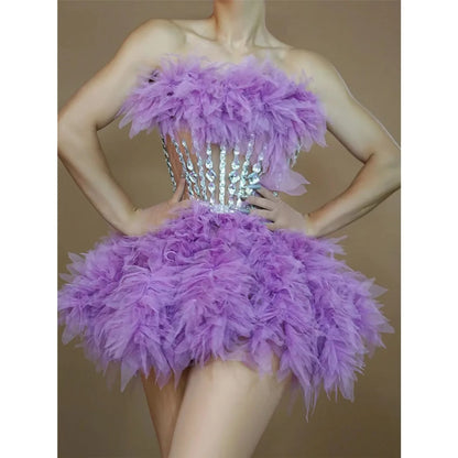 Sparkly Rhinestones Sequins Tube Tutu Mesh Dresses for Women Sexy Birthday Party Prom Evening Dress Photo Shoot Wear