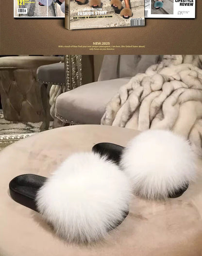 Natural fox fur slippers, fashionable outdoor multi-color animal hair slippers, women's gifts, soft EVA sole slippers,on trend
