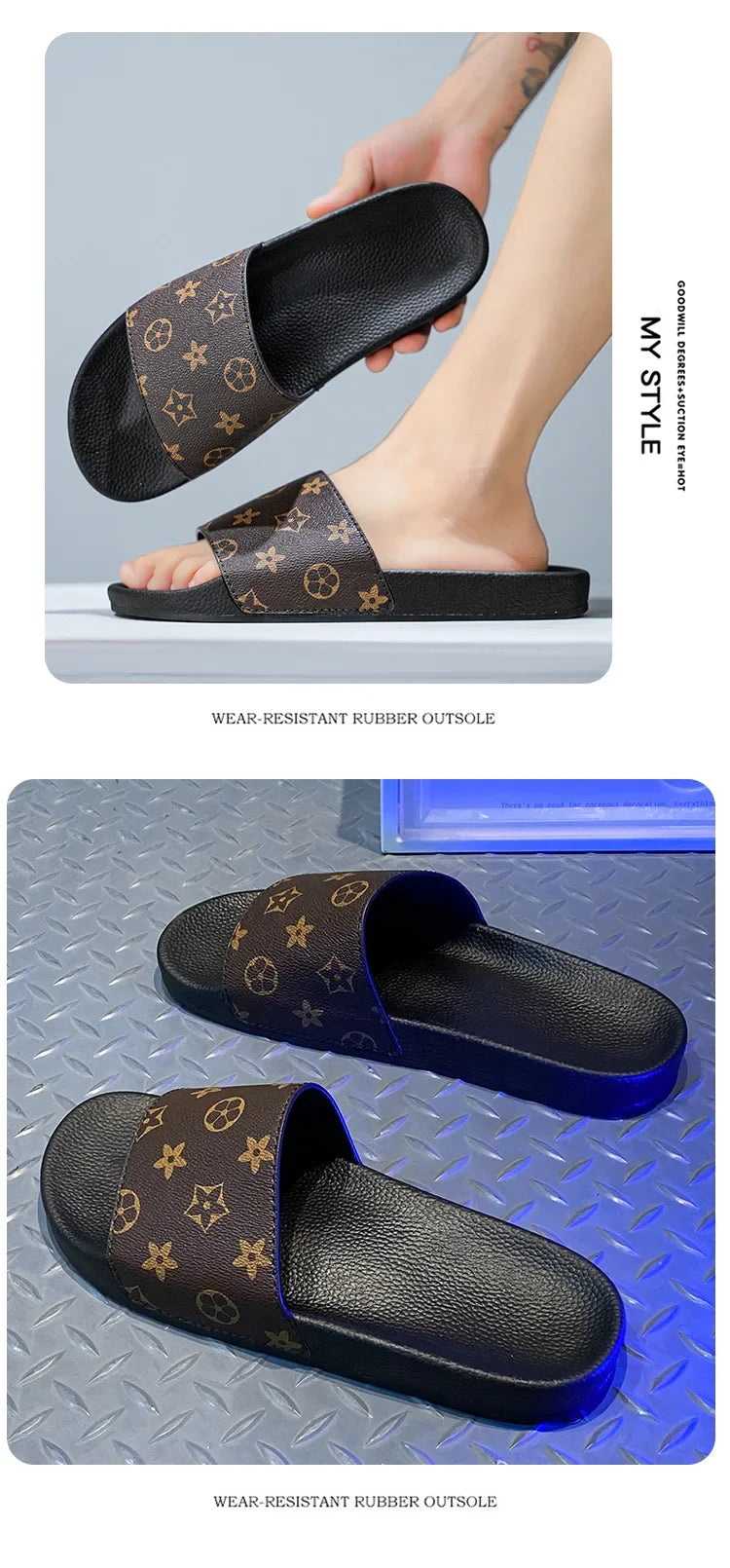 European Style Men's Slippers 2024 Summer Outdoor Plus Size Soft Bottom Casual One-Piece Sandals Rubber Sole Men's Flip Flops