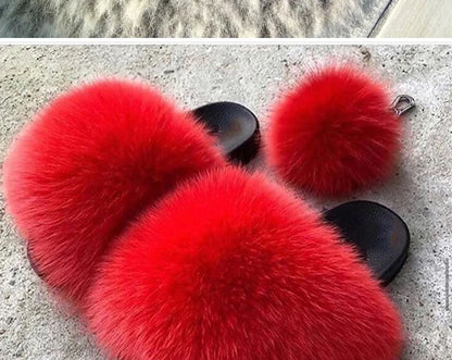 Natural fox fur slippers, fashionable outdoor multi-color animal hair slippers, women's gifts, soft EVA sole slippers,on trend