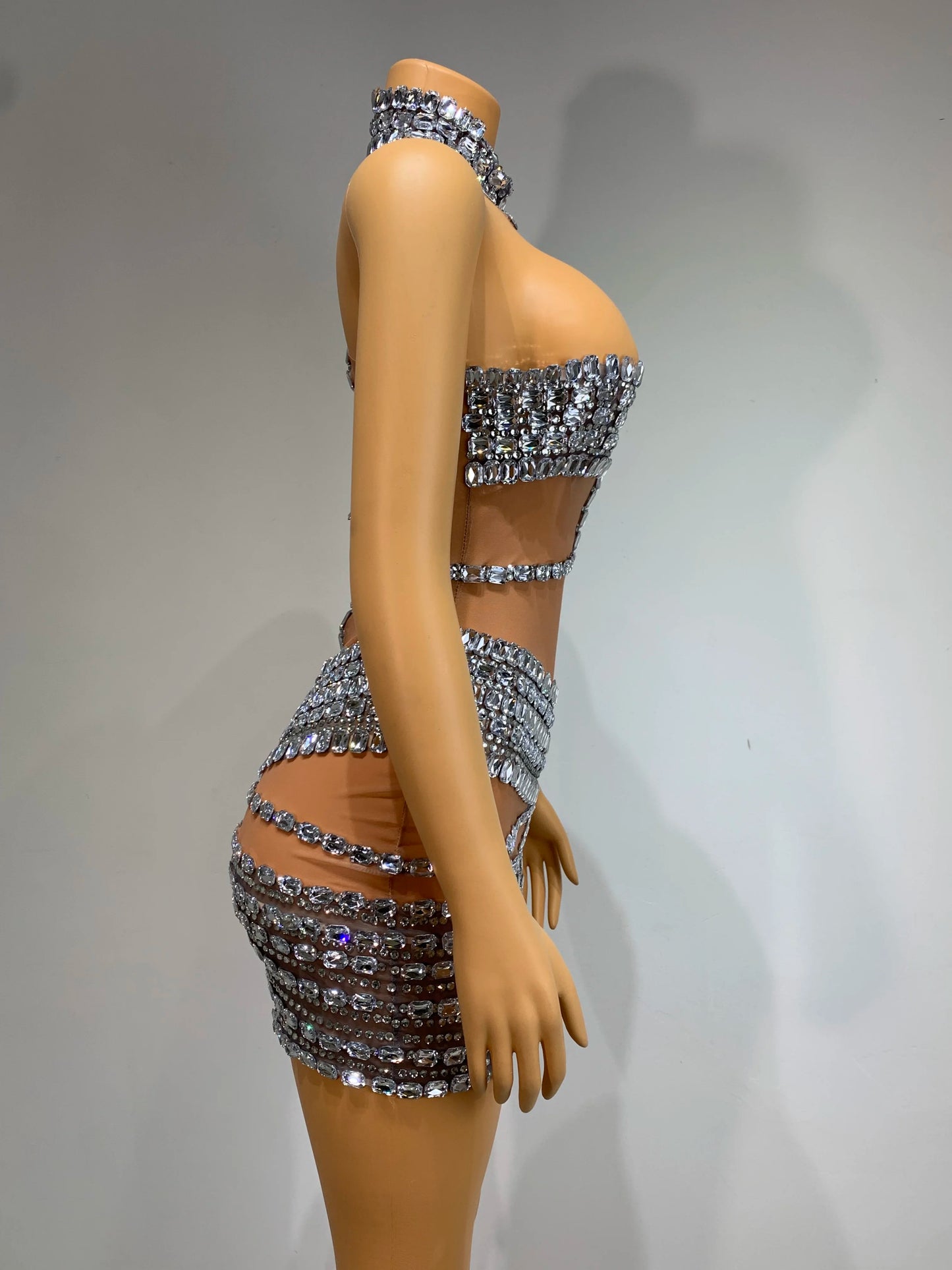 Women Sexy Mesh Perspective Backless Dress Female Singer Dancer Stage Performance Costume Club Birthday Evening Party Clothing