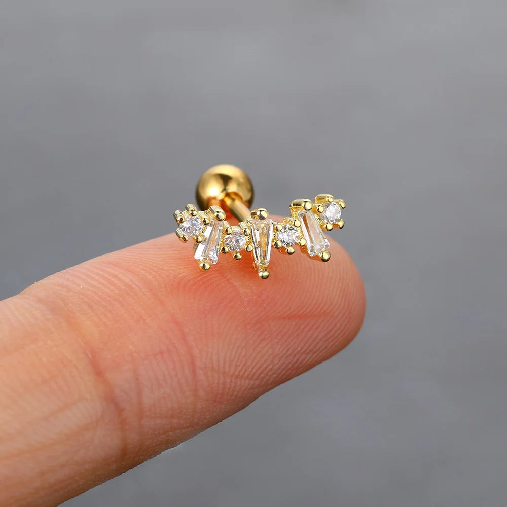 Designer Ear Cartilage Piercing Helix Daith Earrings for Women 1pc Screw Stainless Steel Crystal Earbone Earing on Ear Jewelry