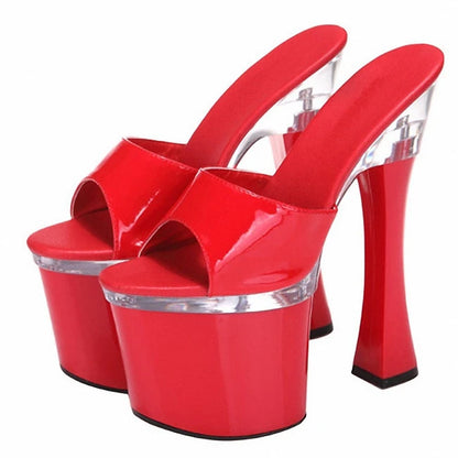 summer Belt buckle Women's Slippers 18cm High heeled shoes 7 inches square heel platform Punk french bulldog  Exotic Dancer club