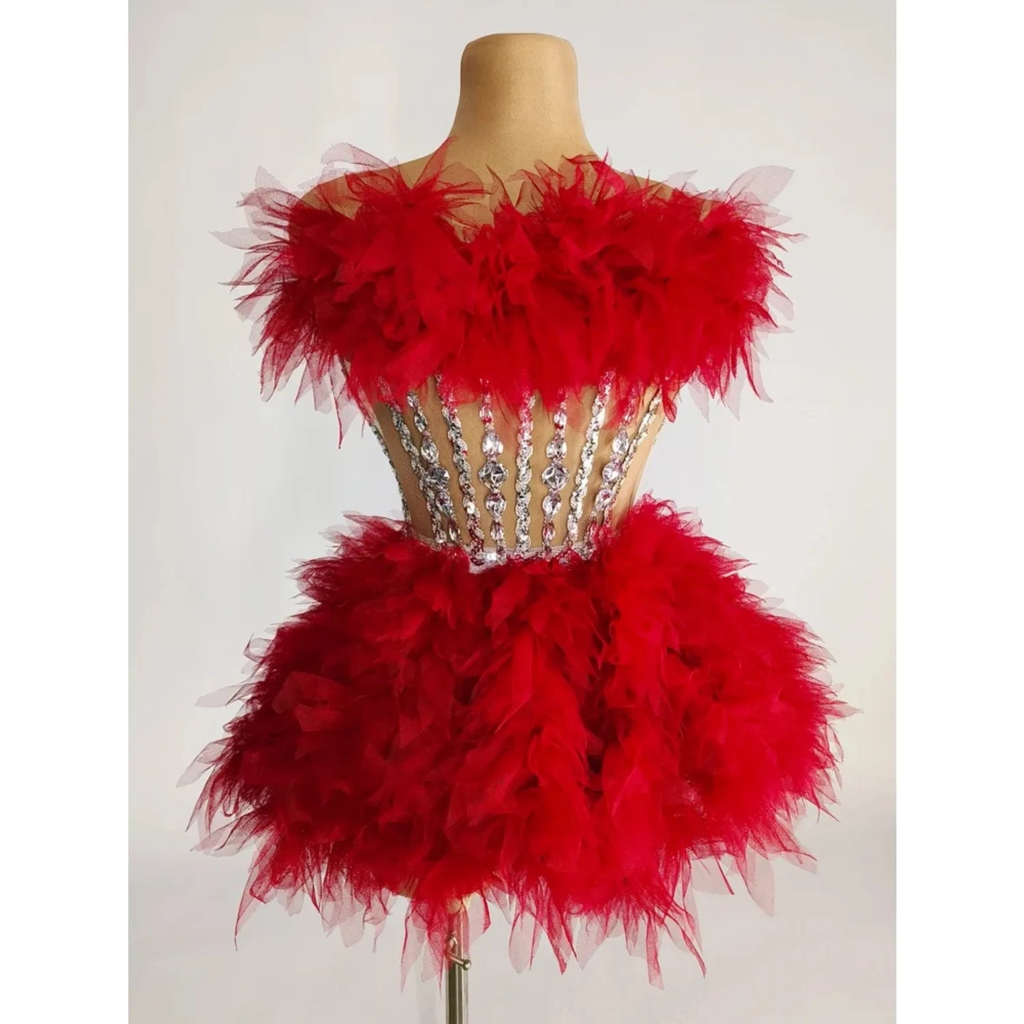 Sparkly Rhinestones Sequins Tube Tutu Mesh Dresses for Women Sexy Birthday Party Prom Evening Dress Photo Shoot Wear
