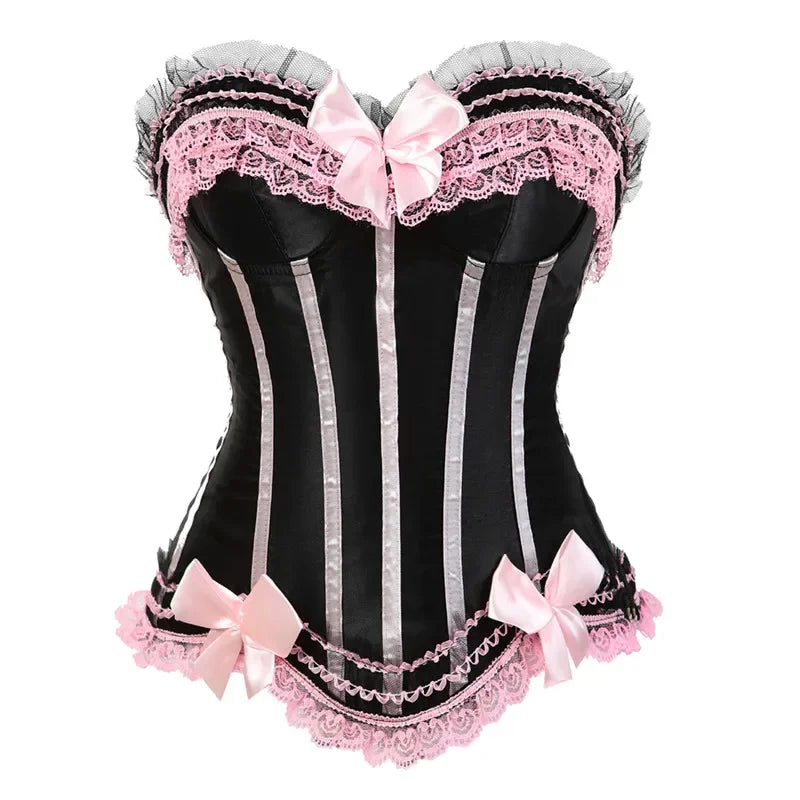 Corset Dress Bustier Skirt Tutu Set Stripe Lace Up Gothic Victorian Lolita Vintage Sexy Exotic Burlesque Korsett Plus Size