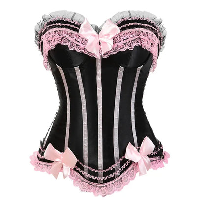 Corset Dress Bustier Skirt Tutu Set Stripe Lace Up Gothic Victorian Lolita Vintage Sexy Exotic Burlesque Korsett Plus Size