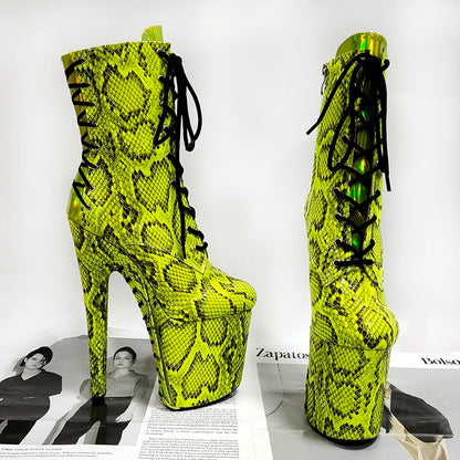 Clubbing gladiator Big Size Pole Dance Shoes Platform Ankle Boots 20cm Lace Up Stripper 8Inches High Heels Exotic  Sexy Fetish