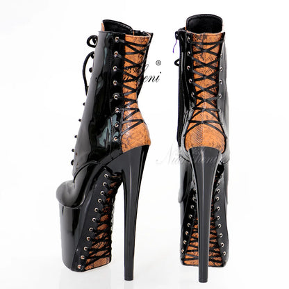 Clubbing gladiator Big Size Pole Dance Shoes Platform Ankle Boots 20cm Lace Up Stripper 8Inches High Heels Exotic  Sexy Fetish