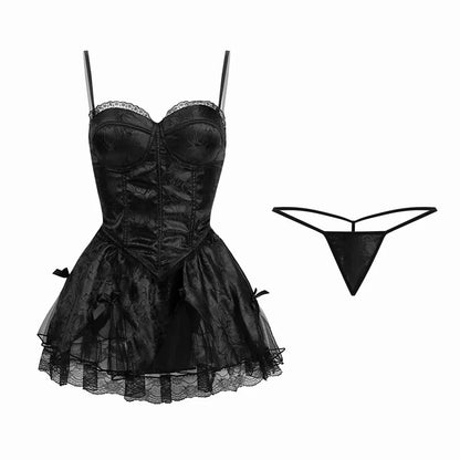 Sexy Underwear Women Lingerie Lace Push Up Underwire Gather Bra Fetish Corset Split Tutu Skirt Uniform Chest Punk Body Goth Tops