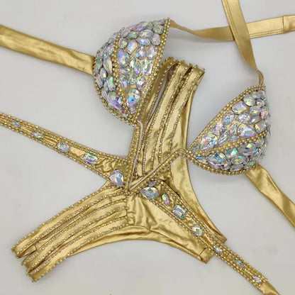 Nightclub Bar Sexy Rhinestones Bikini Set Pole Dance Costume Women Club Party DJ DS Dancer Performance Rave Outfit Diamond Bra