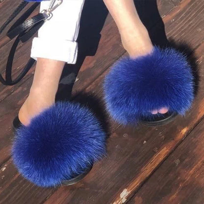 Natural fox fur slippers, fashionable outdoor multi-color animal hair slippers, women's gifts, soft EVA sole slippers,on trend
