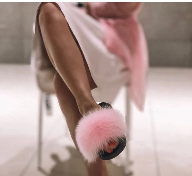 Natural fox fur slippers, fashionable outdoor multi-color animal hair slippers, women's gifts, soft EVA sole slippers,on trend