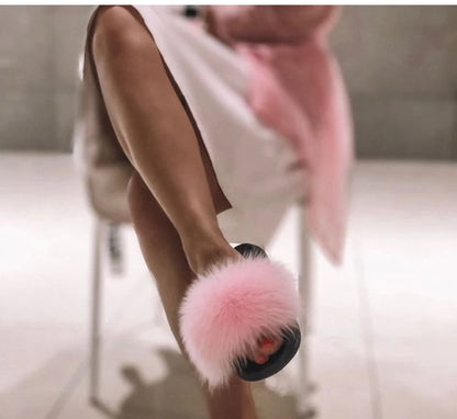 Natural fox fur slippers, fashionable outdoor multi-color animal hair slippers, women's gifts, soft EVA sole slippers,on trend