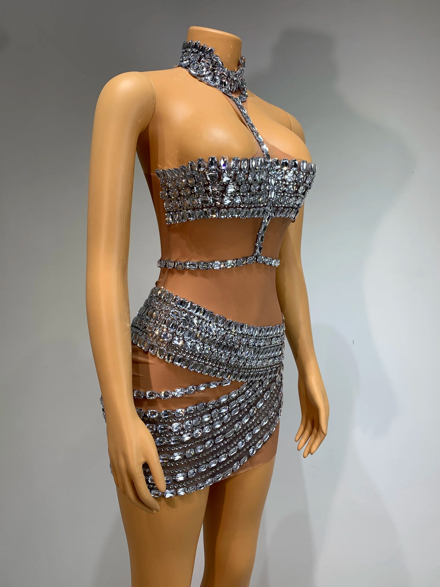 Women Sexy Mesh Perspective Backless Dress Female Singer Dancer Stage Performance Costume Club Birthday Evening Party Clothing