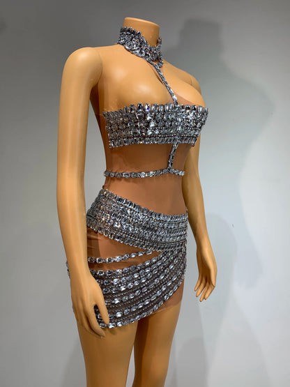 Women Sexy Mesh Perspective Backless Dress Female Singer Dancer Stage Performance Costume Club Birthday Evening Party Clothing