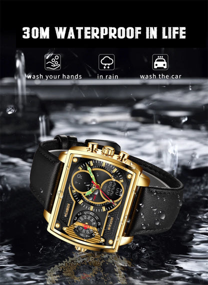 LIGE Digital Men's Watches Fashion Square Military Stainless Casual Sports Quartz Electronic Watch Waterproof Male Alarm Clocks