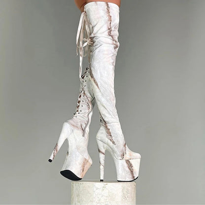 Sexy Over The Knee Boots Fetish Shoes 20cm Lace Up Platfor Patent Leather Stripper Heels Pole Dance 8inch Exotic Dancer New
