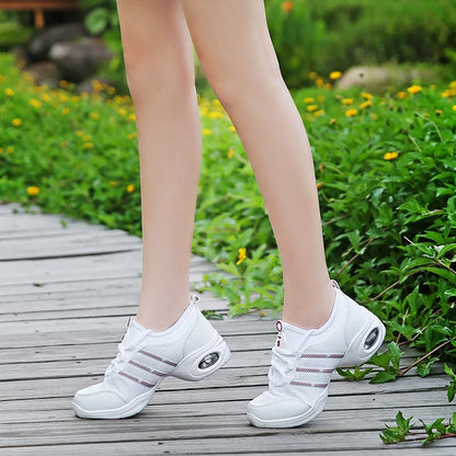 Breathable Women's Jazz Shoes Lace-up Modern Dance Shoes Lady Comfortable Air Cushion Platform Sneakers for Dancing Walking