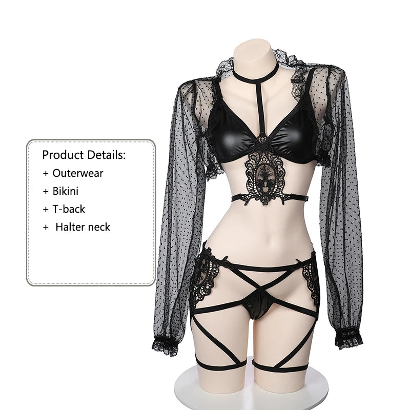 SENMHS Sexy Lingerie Black Bra Underwear Set Women Mesh Through Cover-up Nightclub Bar Pole Dance Suit Gogo Dancer Outfit