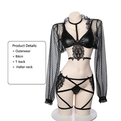 SENMHS Sexy Lingerie Black Bra Underwear Set Women Mesh Through Cover-up Nightclub Bar Pole Dance Suit Gogo Dancer Outfit