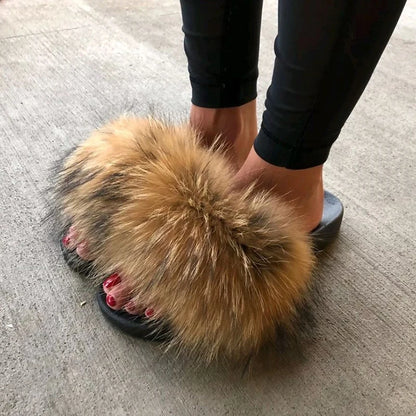Natural fox fur slippers, fashionable outdoor multi-color animal hair slippers, women's gifts, soft EVA sole slippers,on trend