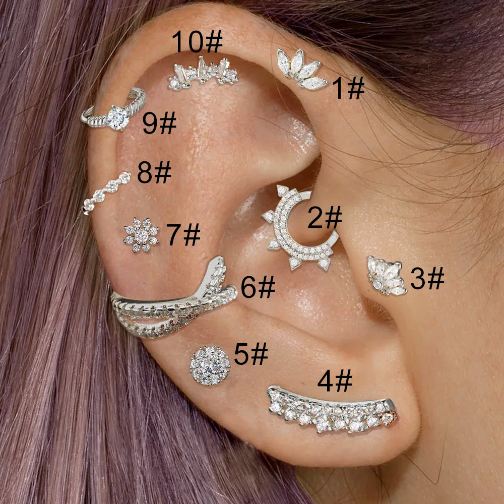 Designer Ear Cartilage Piercing Helix Daith Earrings for Women 1pc Screw Stainless Steel Crystal Earbone Earing on Ear Jewelry