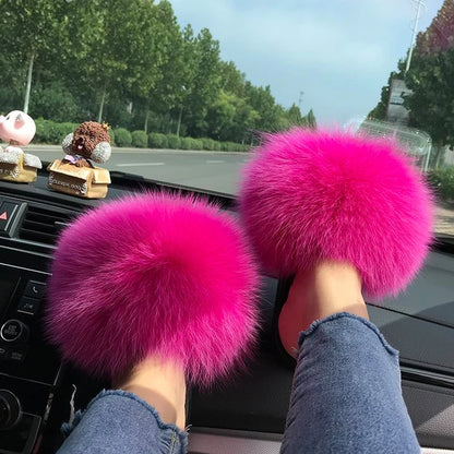 Natural fox fur slippers, fashionable outdoor multi-color animal hair slippers, women's gifts, soft EVA sole slippers,on trend