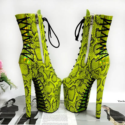 Clubbing gladiator Big Size Pole Dance Shoes Platform Ankle Boots 20cm Lace Up Stripper 8Inches High Heels Exotic  Sexy Fetish