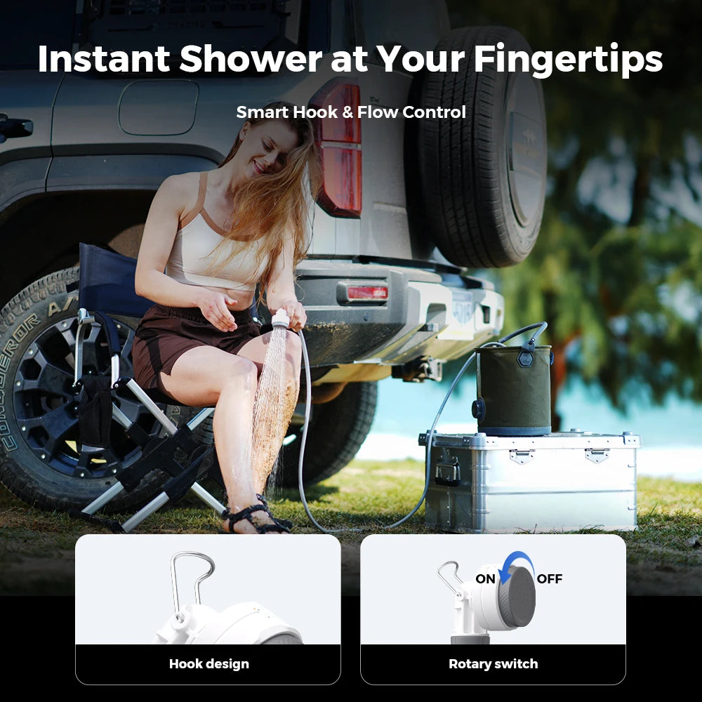 FLEXTAILGEAR Outdoor Camping TINY SHOWER IPX7 Waterproof Portable Electric Shower Pump for Outdoor and Home Cleaning